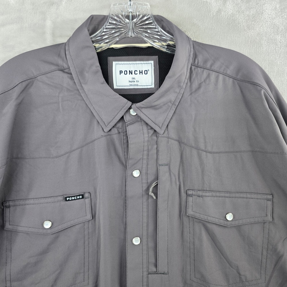 Poncho Western Shirt Mens 3XL Gray Pearl Snap Long Sleeve Performance